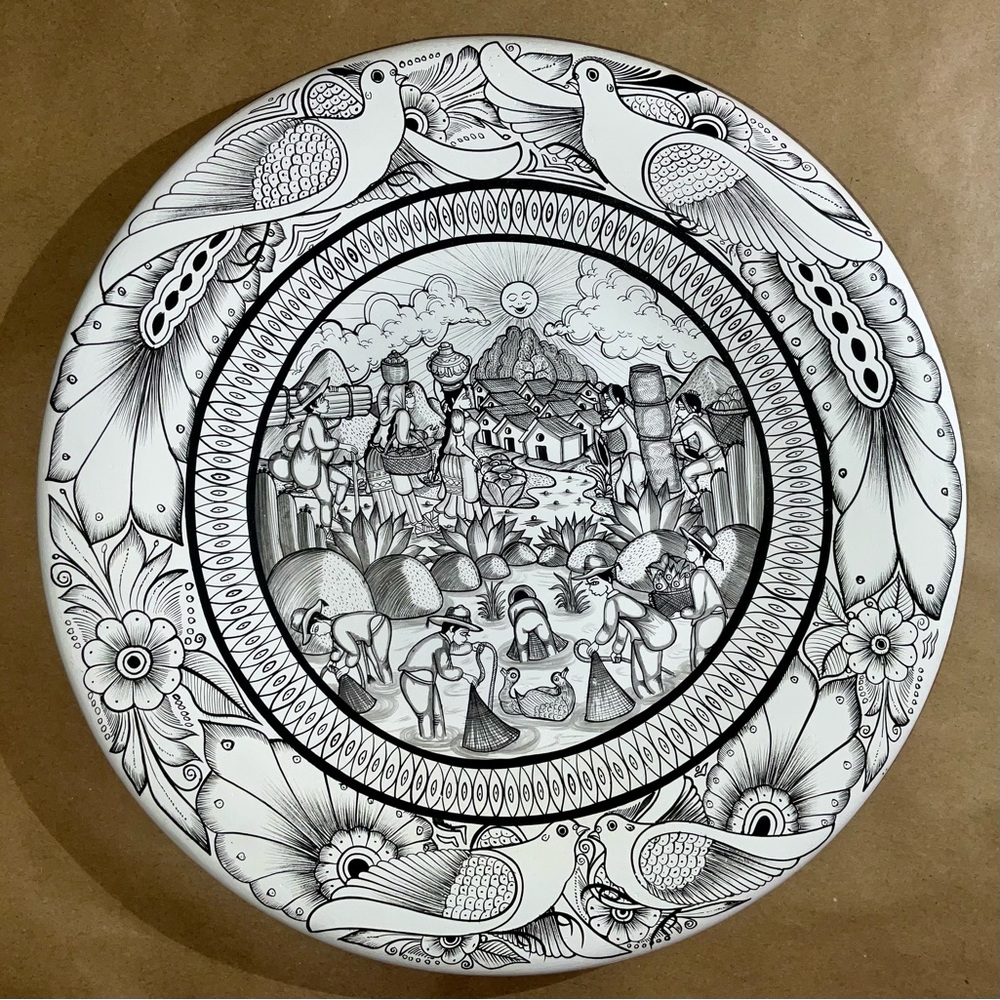 Vintage Carlos Ortiz Solis Xalitla Mexico Hand-Painted Folk Art Plate-12" Signed
